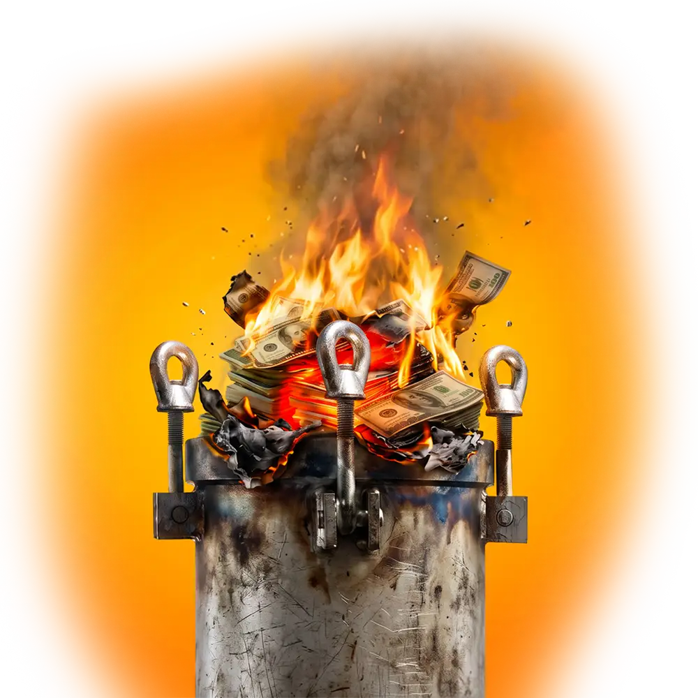 Cash burning at the top of a filter vessel